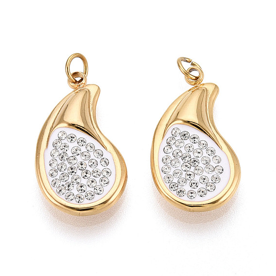 304 подвески из нержавеющей стали и полимерной глины ручной работы со стразами, слеза, с целью перехода в кольце, ионное покрытие (ip), реальный 18 k позолоченный