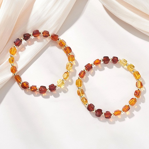 Эластичные браслеты из натуральных янтарных бусин для женщин, кубические, с Гальваническим немагнитных синтетическими гематита бисера