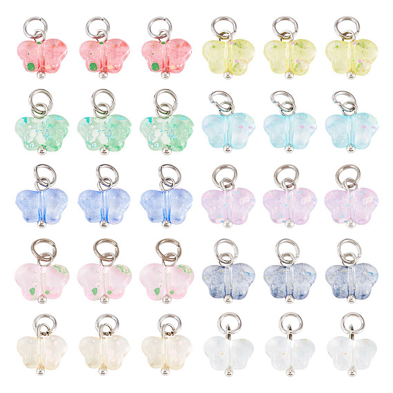 100 шт 10 стиль прозрачные акриловые подвески, бабочка, с латунной фурнитурой 