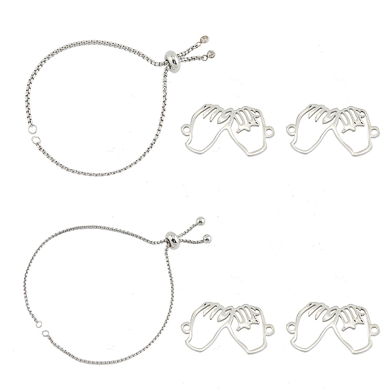 Наборы для самостоятельного изготовления браслетов-слайдеров из нержавеющей стали, Включает регулируемые браслеты-слайдеры и звено в форме руки