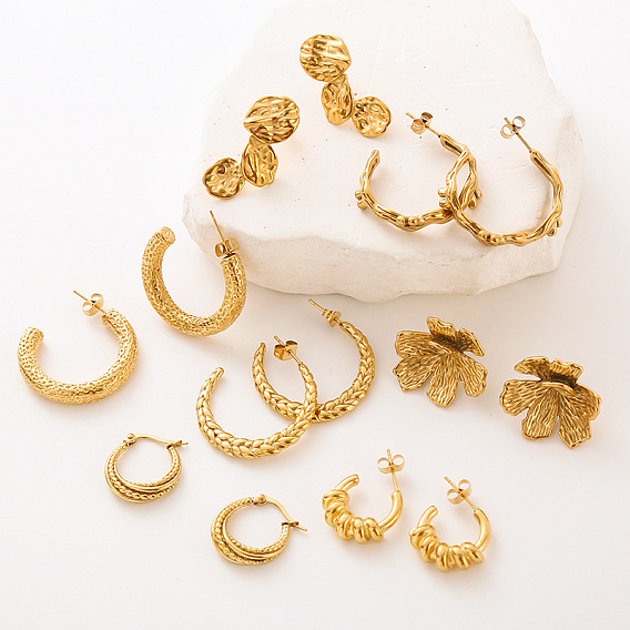 Серьги-гвоздики из нержавеющей стали в форме буквы С и цветка