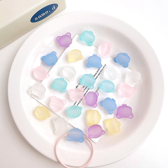 Rubberized Style Transparent Acrylic Beads, Bear
