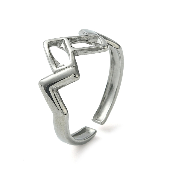 304 Stainless Steel Open Cuff Ring, Hollow Rectangle