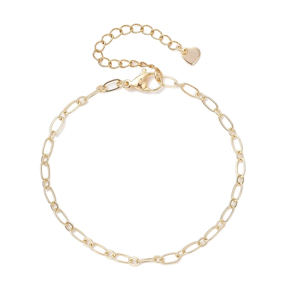 Браслеты из латунных цепей Фигаро для женщин, с 304 фурнитурой из нержавеющей стали