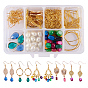 Earring Makings, with Brass Glass Drop Pendants, Brass Leafy Branch Pendants and Brass Earring Hooks