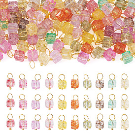 100Pcs 10 Colors Transparent Crackle Glass Charms, Cube, with Brass Loop