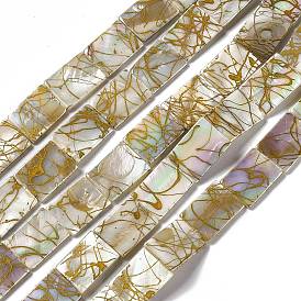 Brins de perles de coquille d'eau douce naturelles de style drawbench, de couleur plaquée ab , rectangle