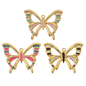 Stainless Steel Pendants, with Enamel, Golden, Butterfly Charm