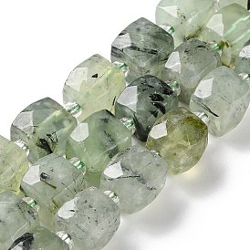 Natural Prehnite Beads Strands, with Seed Beads, Cube, Faceted