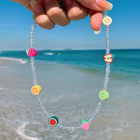 Богемное минималистское пляжное ожерелье из глины и фруктов из нержавеющей стали на ключицу для женщин