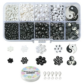 DIY Yin Yang Theme Jewelry Set Making Kit, Include Round Glass Seed & Letter Acrylic & Polymer Clay & ABS Plastic Beads, Alloy Enamel Pendants, Iron Jump Rings, Alloy Clasps, Elastic Thread