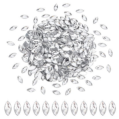 400pcs cabochons de strass acryliques imitation de Taiwan, dos plat et facettes, oeil de cheval