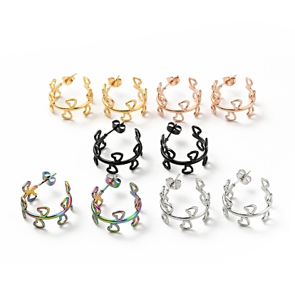 Heart Wrap Stud Earrings, 304 Stainless Steel Half Hoop Earrings for Women, Ion Plating(IP)