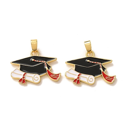 Back to School Brass Enamel Pendants, Graduation Cap Charms