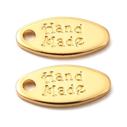Brass Pendants, Long-Lasting Plated, Oval with Word Hand Made