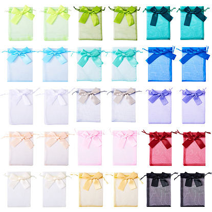 30шт 15 цвета прямоугольные сумки из органзы на шнурке, с бантом из полиэстера