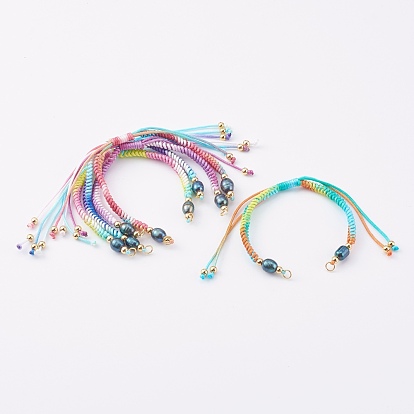 Segment Dyed Polyester Thread Braided Bead Bracelet Making, with Natural Cultured Freshwater Pearl Beads and Jump Rings