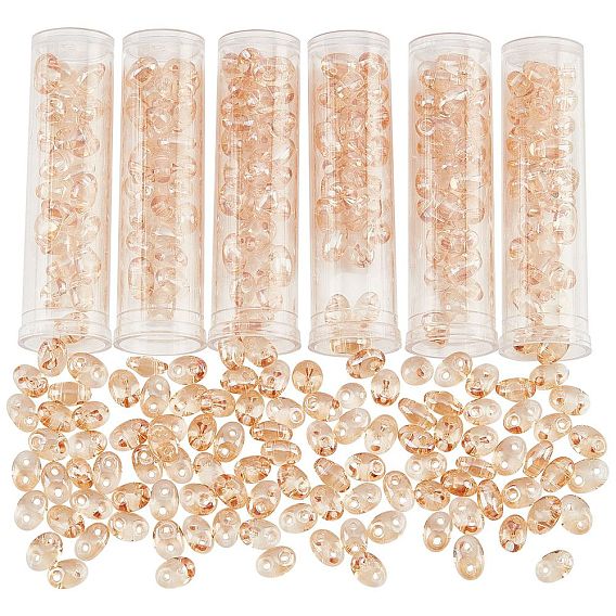 300Pcs 2-Hole Seed Beads, Czech Glass Beads, Oval