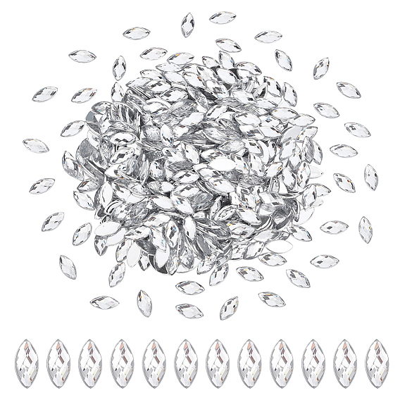 400pcs cabochons de strass acryliques imitation de Taiwan, dos plat et facettes, oeil de cheval