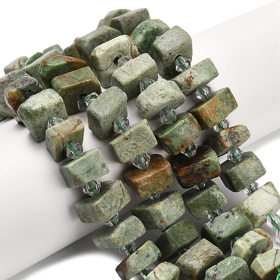 Естественный зеленый опал бисер нитей, самородки, граненые, с пластиковой бисера