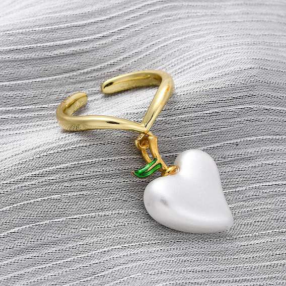 Латунные эмалевые открытые манжеты для женщин, сердце, с пластиковой жемчужины, стойки покрытие, прочное покрытие, без кадмия и без свинца