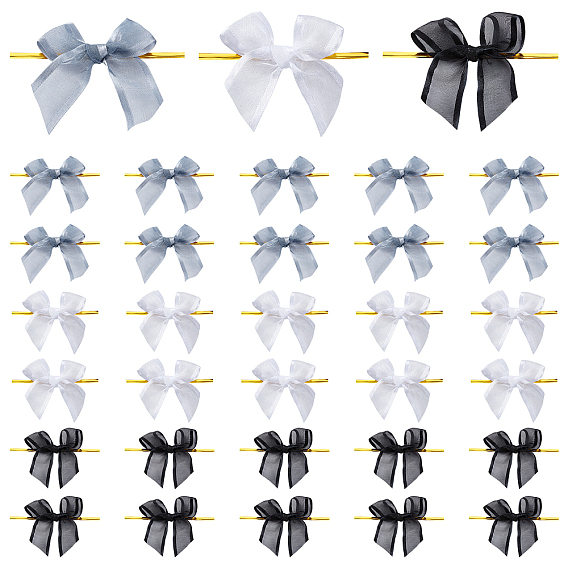 90Pcs 3 Colors Organdy Packaging Ribbon Bows, Gift Pull Bows, with Iron Wire Twist Ties, for Candy Party Decoration
