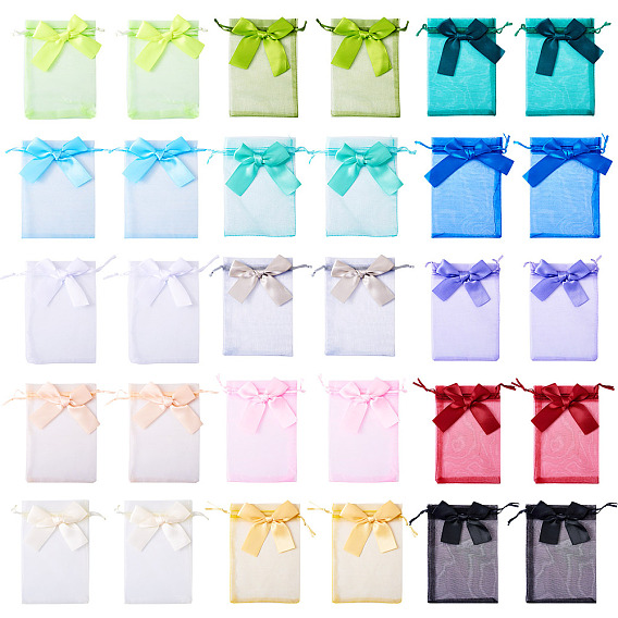 30шт 15 цвета прямоугольные сумки из органзы на шнурке, с бантом из полиэстера