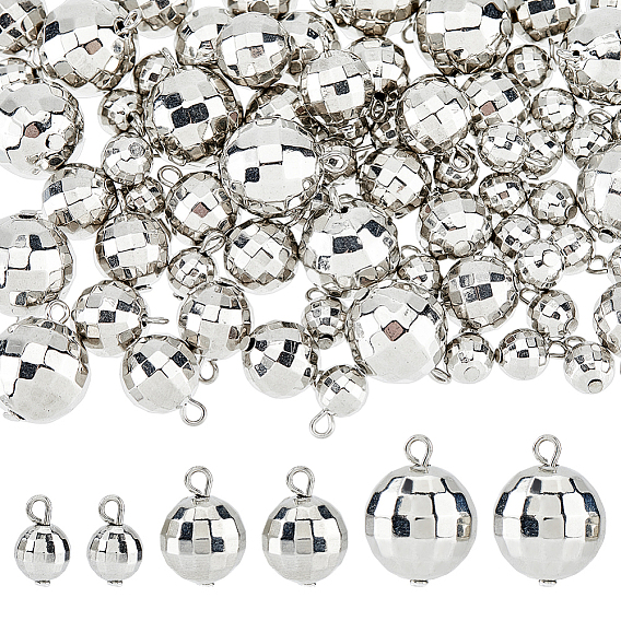 72 шт 3 стили подвески из смолы, шарм диско-шар, граненые, с железной петлей