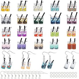 Nbeads DIY 24 Pair Summer Style Dangle Earring Making Kits, Including Drinks Shape Glass Bottle Pendants, Brass Earring Hooks and Iron Jump Rings