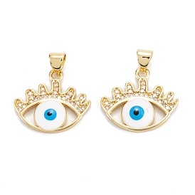 Brass Micro Pave Clear Cubic Zirconia Pendants, with Enamel, Long-Lasting Plated, Evil Eye