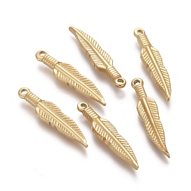 Ion Plating(IP) 304 Stainless Steel Pendants, Feather