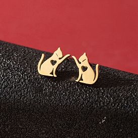 Stainless Steel Small Animal Stud Earrings for Women, Dog/Cat/Mouse