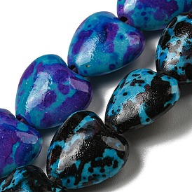 Brins de perles de turquoise synthétiques peintes par pulvérisation, cœur