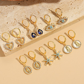 Серьги-кольца из латуни с паве из кубического циркония, золотые