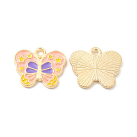 Light Gold Plated Alloy Pendants, with Enamel, Butterfly Charm