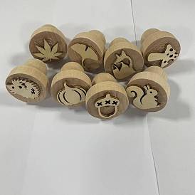 8 piezas 8 estilos mango de sello de madera redondo con tema otoñal, perillas de madera, para decoración de postes, fabricación de tarjetas de bricolaje
