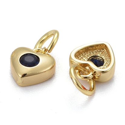 Brass Micro Pave Cubic Zirconia Charms, Long-Lasting Plated, Real 18K Gold Plated, Heart