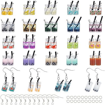 DIY 24 Pair Summer Style Dangle Earring Making Kits, Including Drinks Shape Glass Bottle Pendants, Brass Earring Hooks and Iron Jump Rings