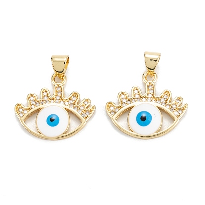 Brass Micro Pave Clear Cubic Zirconia Pendants, with Enamel, Long-Lasting Plated, Evil Eye