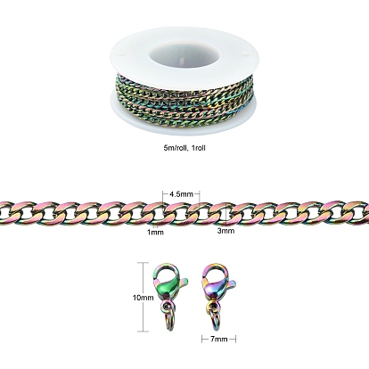Kit de fabrication de collier de chaîne de couleur arc-en-ciel bricolage, y compris le placage ionique (ip) 304 gourmettes en acier inoxydable et fermoirs à pince de homard