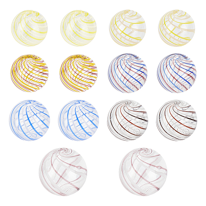 14Pcs 7 Color Transparent Handmade Blown Glass Globe Beads, Stripe Pattern, Round