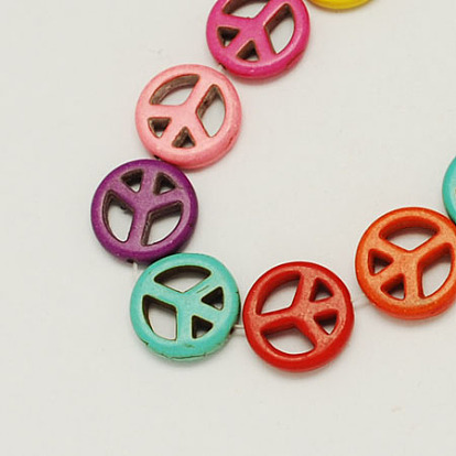 Synthetical Turquoise Beads Strands, Dyed, Peace Sign, Hole: 1.5mm
