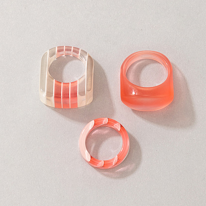 Orange Color Block Acrylic Ring Set - Candy Colored Stackable Hand Accessories