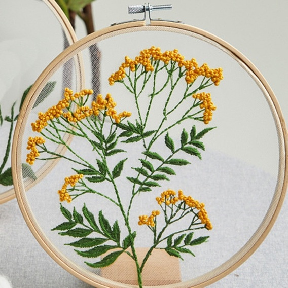 DIY Transparent Fabric Embroidery Kits, with Polyurethane Elastic Fibre and Plastic Frame & Iron Needle & Colored Thread