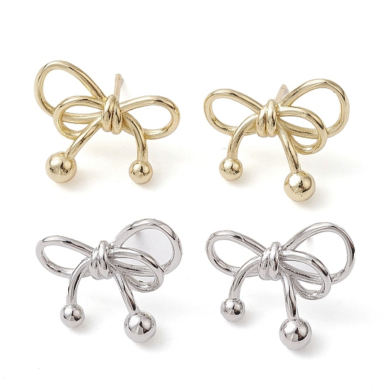 Серьги-гвоздики из латуни с бантом, долговечный, без свинца и без кадмия