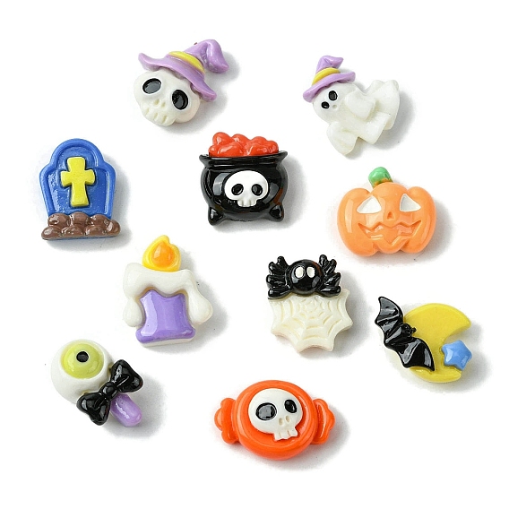 Котел/надгробие/череп/призрак/тыква/паук/глаз тема Хэллоуина непрозрачная смола декодированные кабошоны