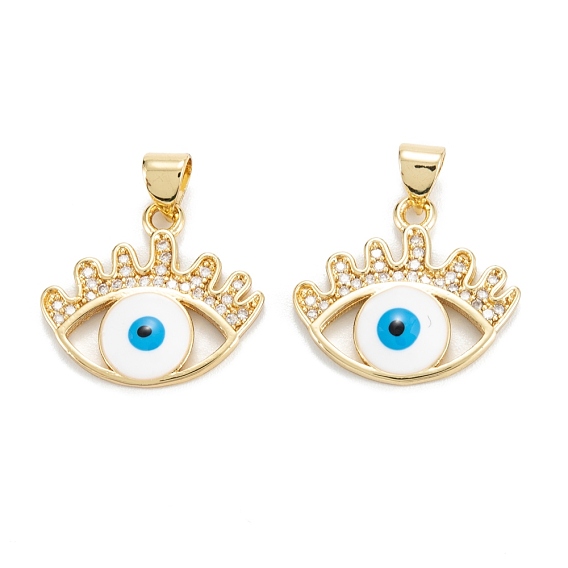 Brass Micro Pave Clear Cubic Zirconia Pendants, with Enamel, Long-Lasting Plated, Evil Eye