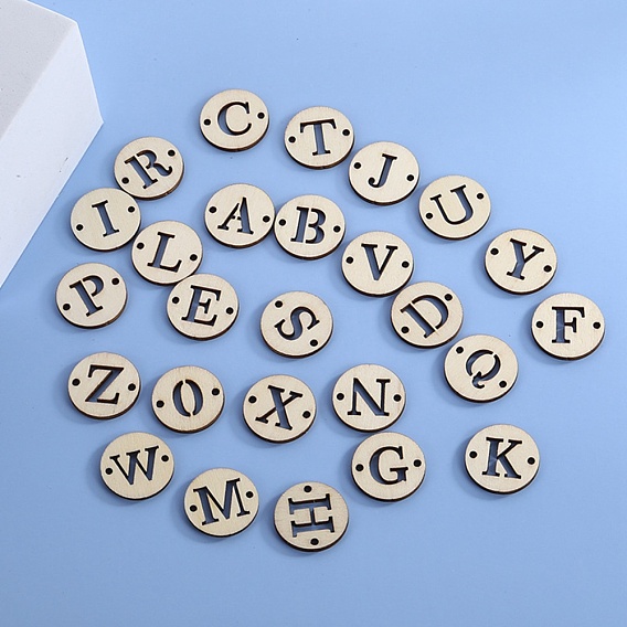 Naturholz-Verbindungsverbinder-Sets, flach rund mit Buchstabe a ~ z