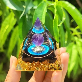 Orgonite Pyramid Resin Energy Generators, Reiki Gemstone Inside for Home Office Desk Decoration