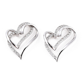 Rhodium Plated 925 Sterling Silver Micro Pave Clear Cubic Zirconia Pendants, Heart Charms wit 925 Stamp